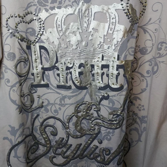 Penningtons Pretty Stylish Foil And Rhinestone Shirt - Picture 2 of 7